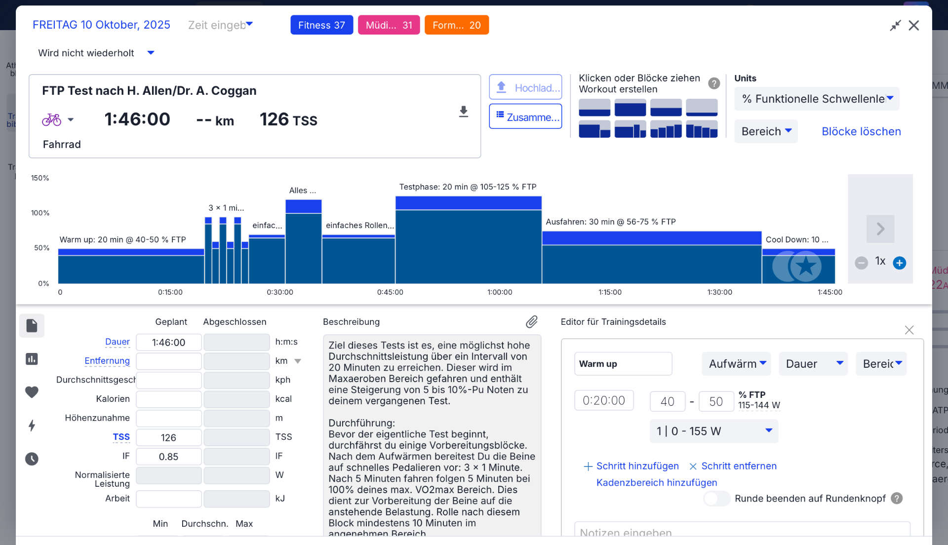 FTP-Test nach H. Allan und Dr. A. Coggan